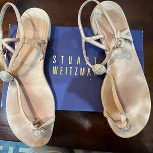 stuart weitzman pink suede sandlas with crystals size 9.5